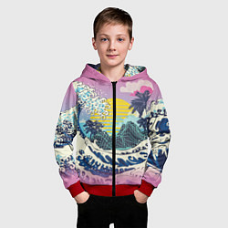 Толстовка на молнии детская Штормовые океанские волны и пальмы, цвет: 3D-красный — фото 2