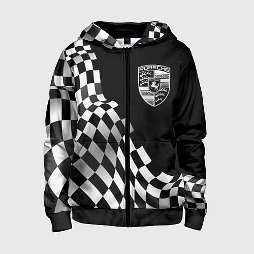 Детская толстовка на молнии Porsche racing flag / 3D-Черный – фото 1