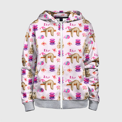 Детская толстовка на молнии Сонный ленивец с подушками / 3D-Меланж – фото 1