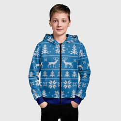 Толстовка на молнии детская Рождественский синий свитер с оленями, цвет: 3D-синий — фото 2