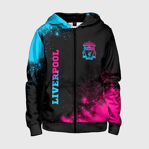 Детская толстовка на молнии Liverpool - neon gradient: надпись, символ / 3D-Черный – фото 1