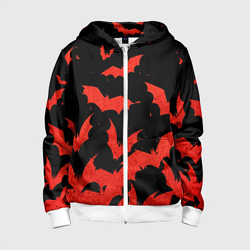 Детская толстовка на молнии Летучие мыши красные / 3D-Белый – фото 1