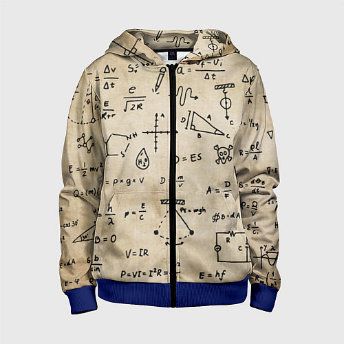 Детская толстовка на молнии Научные формулы на старой бумаге / 3D-Синий – фото 1