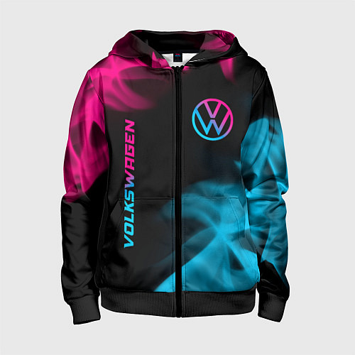 Детская толстовка на молнии Volkswagen - neon gradient: надпись, символ / 3D-Черный – фото 1