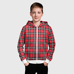 Толстовка на молнии детская Красная шотландская клетка, цвет: 3D-белый — фото 2