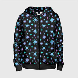 Толстовка на молнии детская Зимние цветные звезды, цвет: 3D-черный