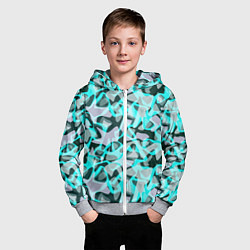 Толстовка на молнии детская Пятнистый абстрактный узор серый с бирюзовыми лини, цвет: 3D-меланж — фото 2