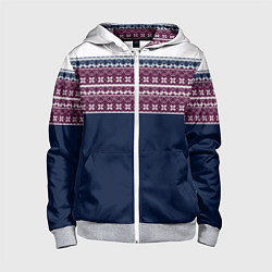 Толстовка на молнии детская Скандинавский орнамент на синем, бордовом фоне, цвет: 3D-меланж
