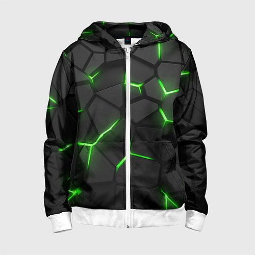 Детская толстовка на молнии Green neon steel / 3D-Белый – фото 1