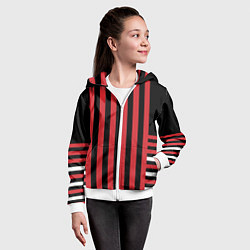 Толстовка на молнии детская Красно черный полосатый узор, цвет: 3D-белый — фото 2