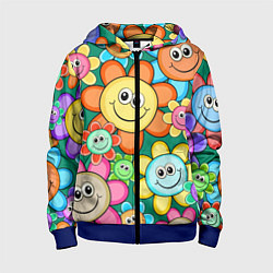 Толстовка на молнии детская Ромашки - смайлы, цвет: 3D-синий