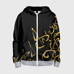 Толстовка на молнии детская Золотая каллиграфия на черном фоне, цвет: 3D-меланж