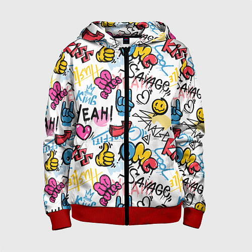 Детская толстовка на молнии Прикольные надписи / 3D-Красный – фото 1