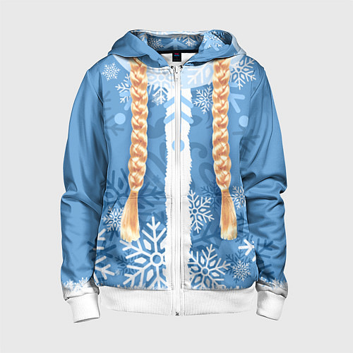 Детская толстовка на молнии Снегурочка с косами / 3D-Белый – фото 1