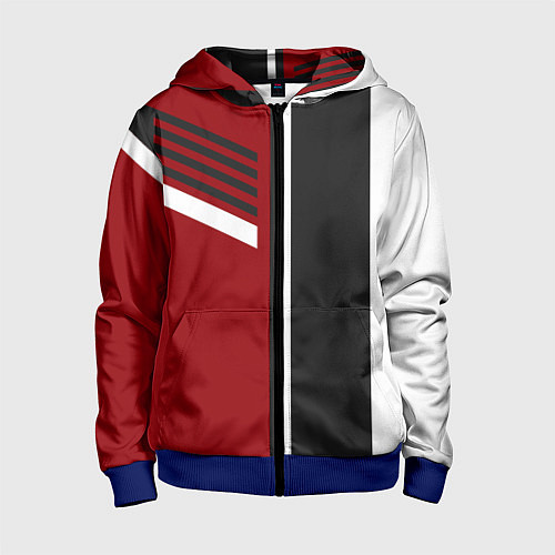 Детская толстовка на молнии Красные, белые, чёрные полосы / 3D-Синий – фото 1
