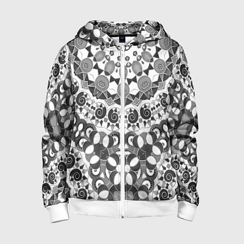 Детская толстовка на молнии Черно-белый этнический узор / 3D-Белый – фото 1