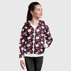 Толстовка на молнии детская Паттерн котика на темном фоне, цвет: 3D-белый — фото 2