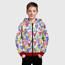 Толстовка на молнии детская Разноцветные сердечки Калейдоскоп, цвет: 3D-красный — фото 2