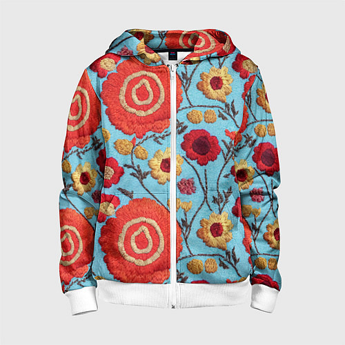Детская толстовка на молнии Эффект вышивки маки / 3D-Белый – фото 1