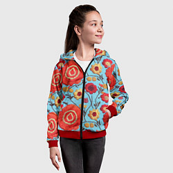 Толстовка на молнии детская Эффект вышивки маки, цвет: 3D-красный — фото 2