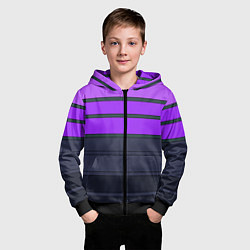 Толстовка на молнии детская Полосатый узор в серых и фиолетовых тонах, цвет: 3D-черный — фото 2