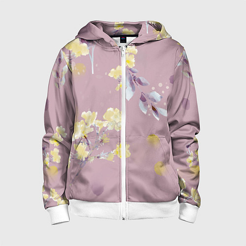 Детская толстовка на молнии Паттерн с цветами на пыльном розовом фоне / 3D-Белый – фото 1