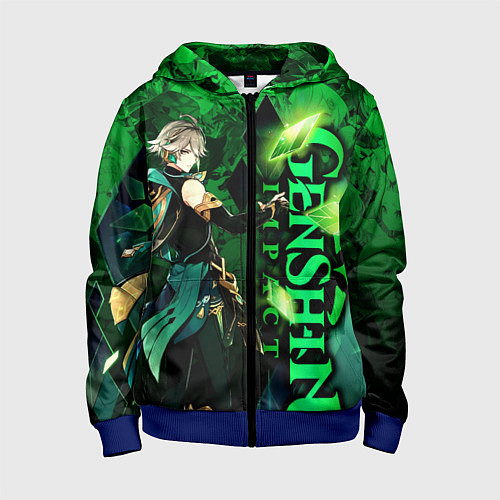 Детская толстовка на молнии Аль-Хайтам - genshin impact / 3D-Синий – фото 1