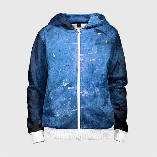 Детская толстовка на молнии Тёмно-синяя абстрактная стена льда / 3D-Белый – фото 1