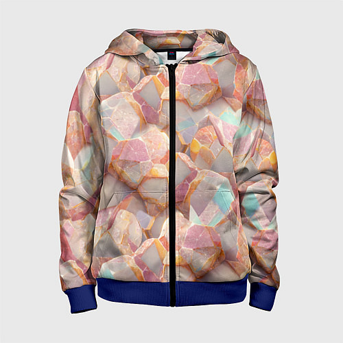 Детская толстовка на молнии Текстура розового мрамора на камнях / 3D-Синий – фото 1