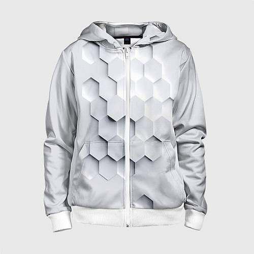 Детская толстовка на молнии Серый соты / 3D-Белый – фото 1