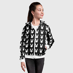 Толстовка на молнии детская Bunny pattern black, цвет: 3D-белый — фото 2