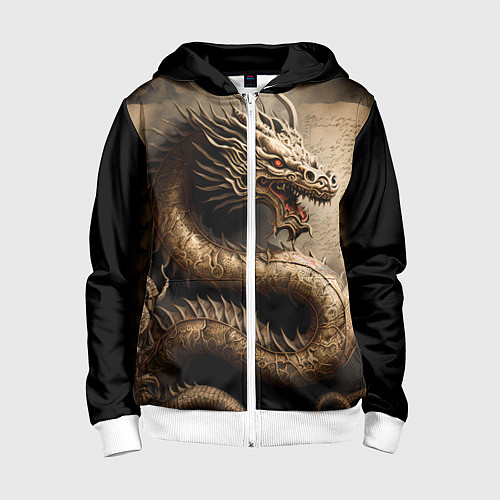 Детская толстовка на молнии Китайский дракон с открытой пастью / 3D-Белый – фото 1