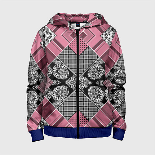Детская толстовка на молнии Геометрический розово-черный с белым узор / 3D-Синий – фото 1