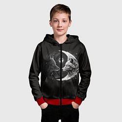 Толстовка на молнии детская Волки инь-янь луна, цвет: 3D-красный — фото 2