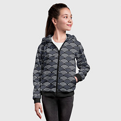 Толстовка на молнии детская Японский синий паттерн, цвет: 3D-черный — фото 2