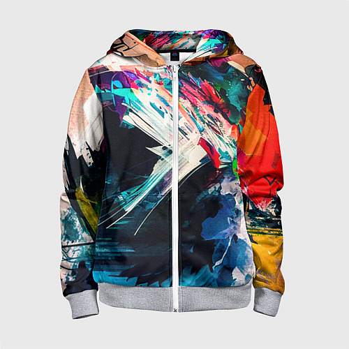 Детская толстовка на молнии Разноцветные мазки краски / 3D-Меланж – фото 1