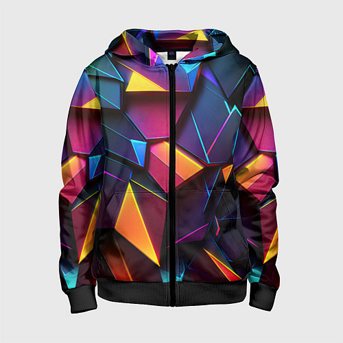 Детская толстовка на молнии Неоновые абстрактные плиты / 3D-Черный – фото 1