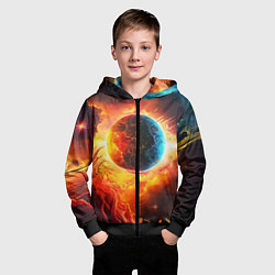 Толстовка на молнии детская Планета в огненном космосе, цвет: 3D-черный — фото 2