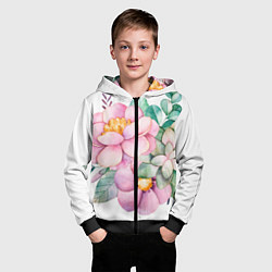 Толстовка на молнии детская Пастельные цветы - посередине, цвет: 3D-черный — фото 2