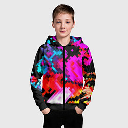 Толстовка на молнии детская Pixel neon mosaic, цвет: 3D-черный — фото 2