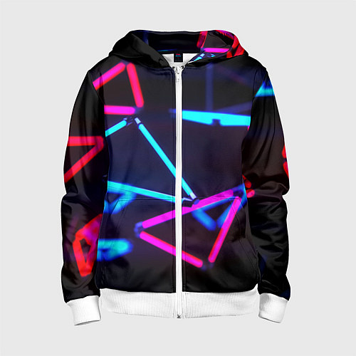 Детская толстовка на молнии Неоновые фигуры ночь / 3D-Белый – фото 1
