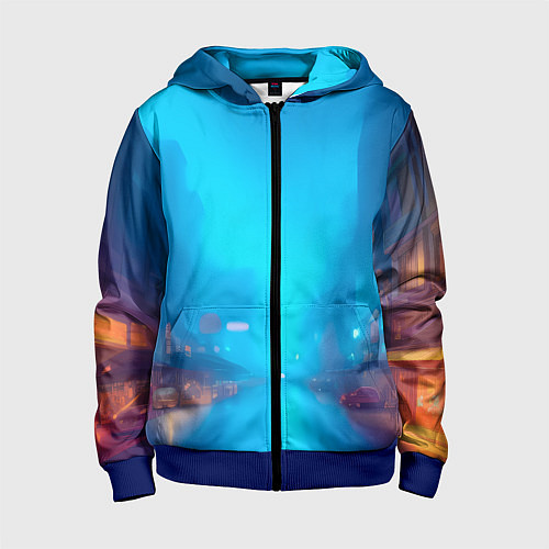 Детская толстовка на молнии Улица мегаполиса-арт / 3D-Синий – фото 1