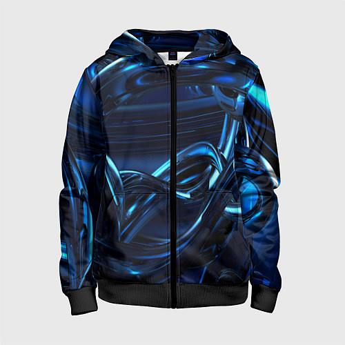 Детская толстовка на молнии Фрактальный узор волны / 3D-Черный – фото 1