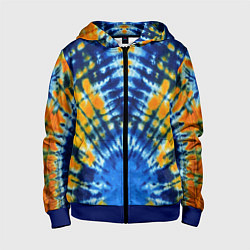 Толстовка на молнии детская Tie dye стиль хиппи, цвет: 3D-синий