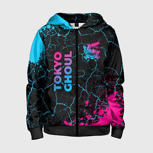 Детская толстовка на молнии Tokyo Ghoul - neon gradient: надпись, символ / 3D-Черный – фото 1