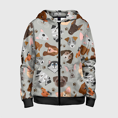 Детская толстовка на молнии Dog pattern color / 3D-Черный – фото 1