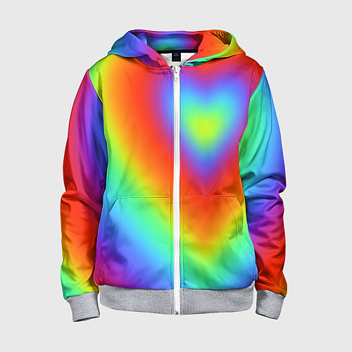 Детская толстовка на молнии Сердце - радужный градиент / 3D-Меланж – фото 1
