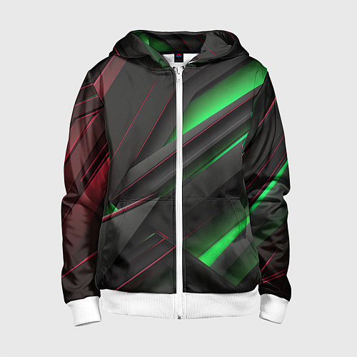 Детская толстовка на молнии Объемная текстура с зеленым свечением / 3D-Белый – фото 1