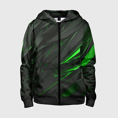 Детская толстовка на молнии Черные объекты в зеленым свечением / 3D-Черный – фото 1