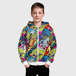 Толстовка на молнии детская Guitars - pop art pattern, цвет: 3D-белый — фото 2